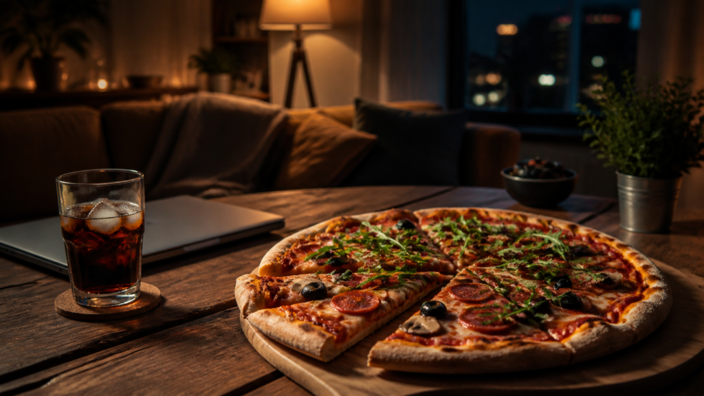 Pizza z chrupiącym ciastem jako comfort food po ciężkim dniu